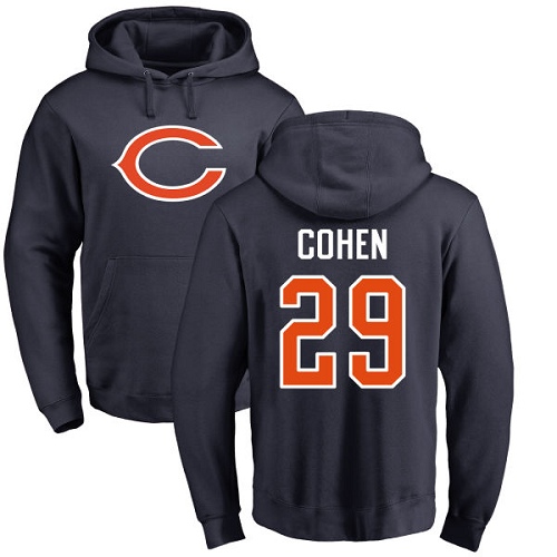 Chicago Bears Men Navy Blue Tarik Cohen Name and Number Logo NFL Football #29 Pullover Hoodie Sweatshirts->nfl t-shirts->Sports Accessory
